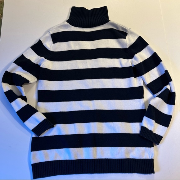 Jones New York Sport Nautical Sweater Woman’s Large Blue White V Neck Ribbed - Picture 6 of 11